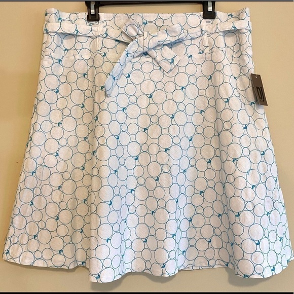 DJ&Co White Linen blend Belted Embroidered Skater Style Skirt Size 16 NWT - Picture 5 of 11